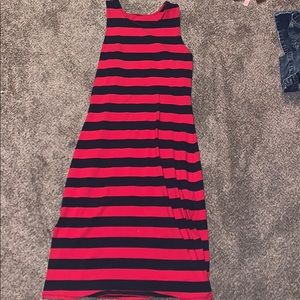 red and blue stripped dress